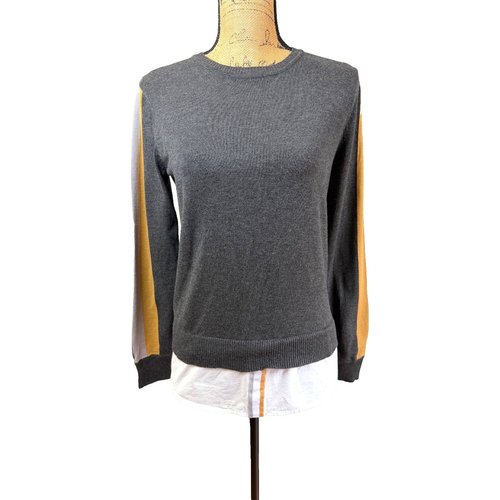 YAL New York Gray Colorblock Layered Look Sweater Top Women's Stripe Knit Sz S